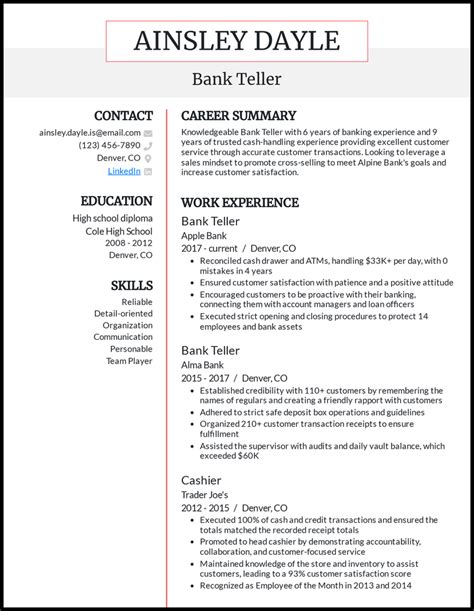 video teller resume examples